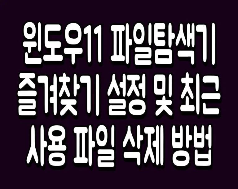 윈도우11 파일탐색기 즐겨찾기 설정 및 최근 사용 파일 삭제 방법