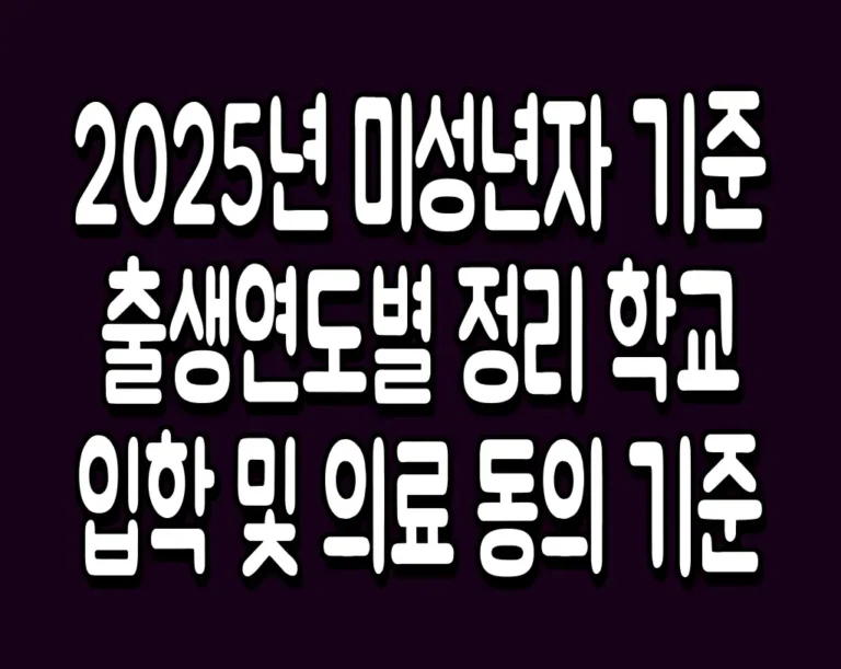 2025년 미성년자 기준 출생연도별 정리 학교 입학 및 의료 동의 기준