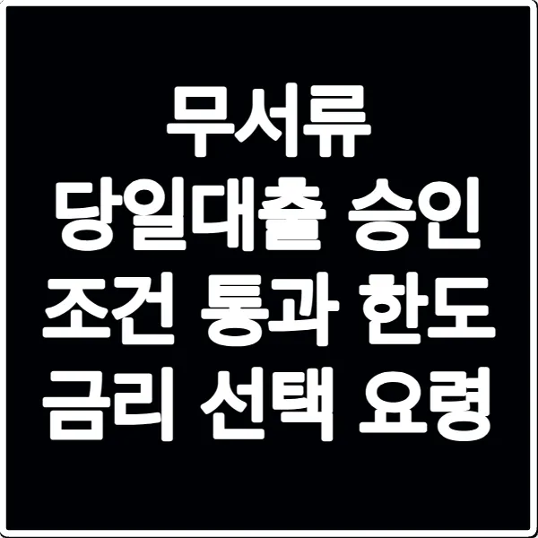 무서류 당일대출 승인 조건 통과 한도 금리 선택 요령
